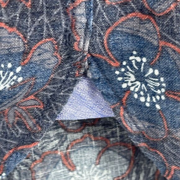 Joseph Abboud Shirt Mens Large Blue Hibiscus Floral Linen Blend Short Sleeve - Picture 6 of 13